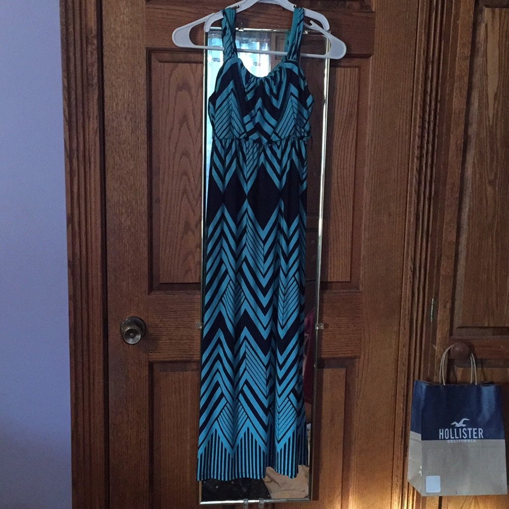 blue and black long dress